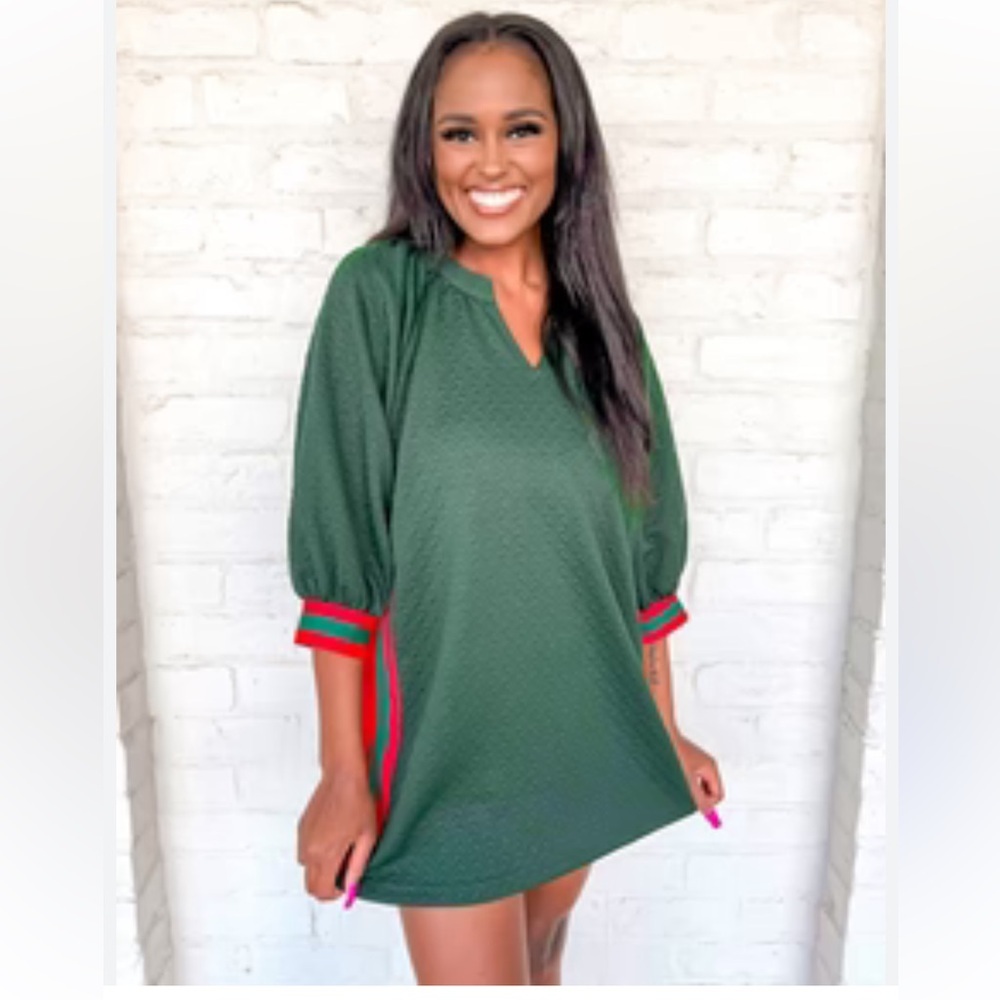 ENTRO Boutique Shift Tunic Mini Dress Textured Knit Christmas Holiday Medium - Picture 7 of 11